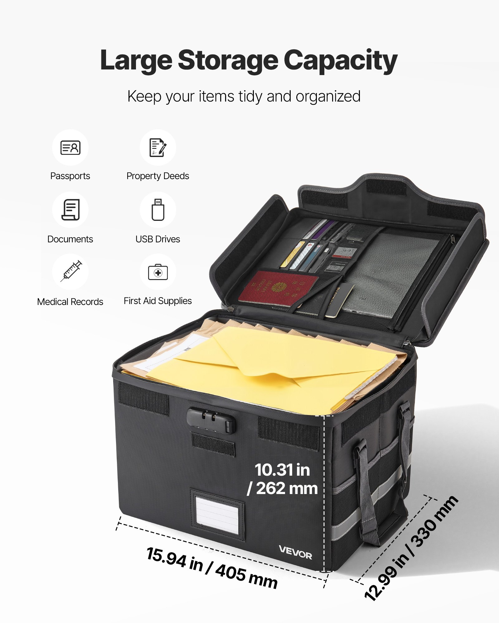 VEVOR Fire Waterproof File Box – 12.99x15.94x10.31 in, 1.4kg