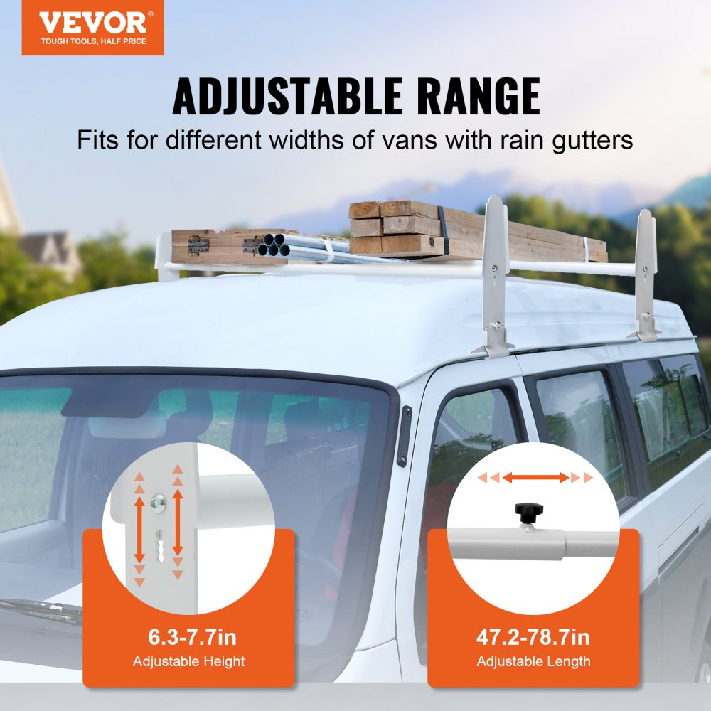 Large Van With Racks VEVOR Van Roof Ladder Rack, 2 Bar Alloy Steel Ladder Racks, Adjustable ...