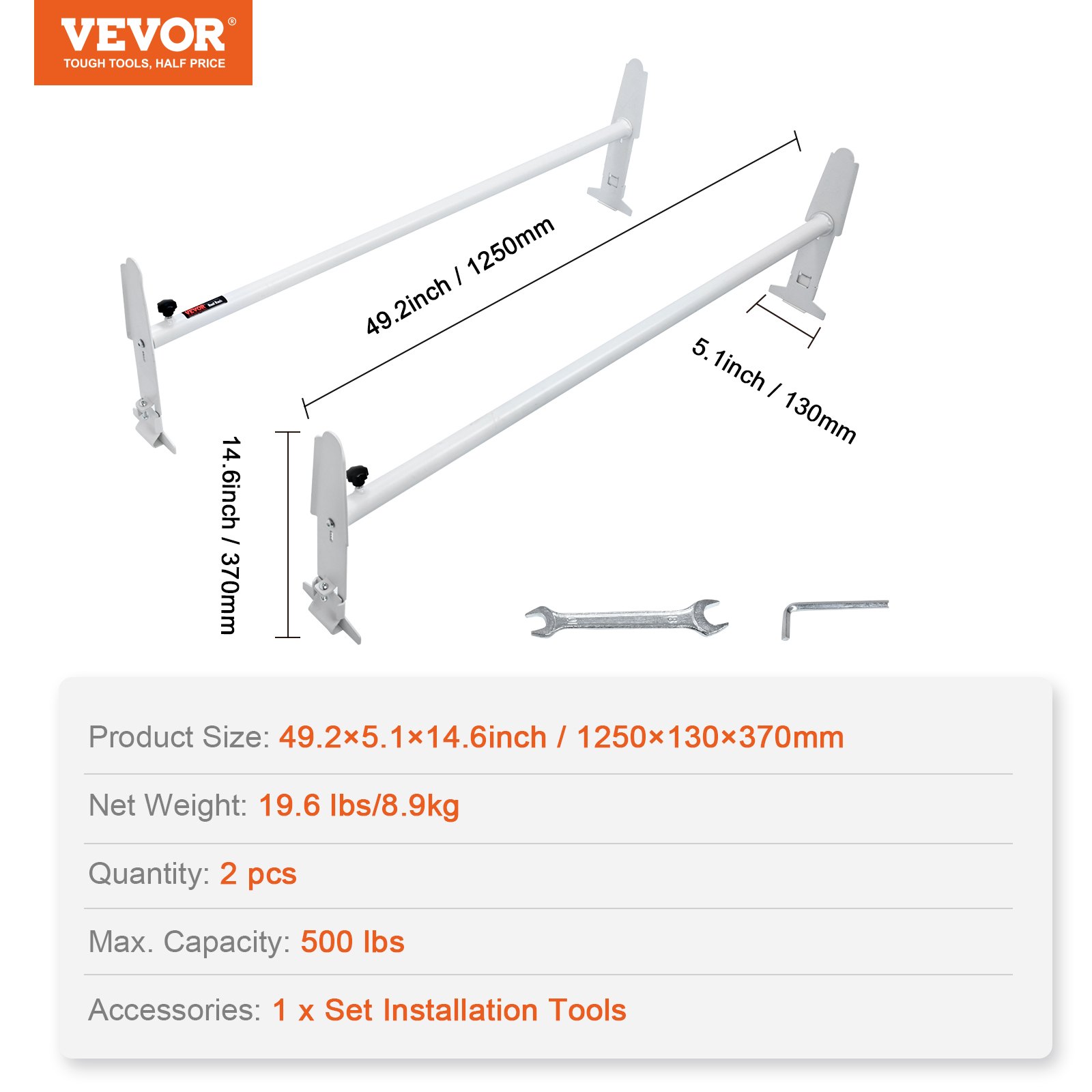 VEVOR Van Roof Ladder Rack, 2 Bar Alloy Steel Ladder Racks, Adjustable ...