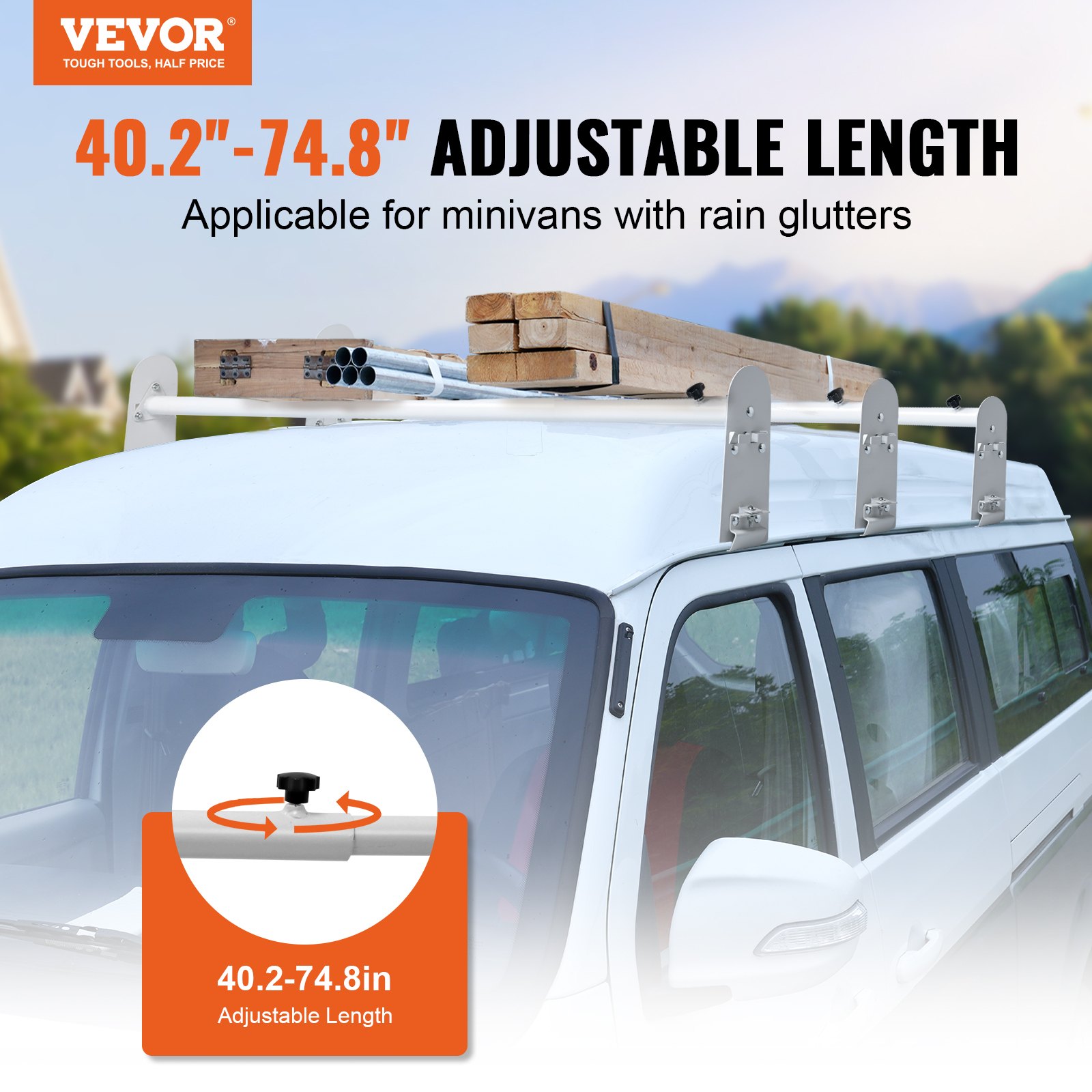 VEVOR Van Roof Ladder Rack, 3 Bars Alloy Steel Roof Racks, 750 LBS ...