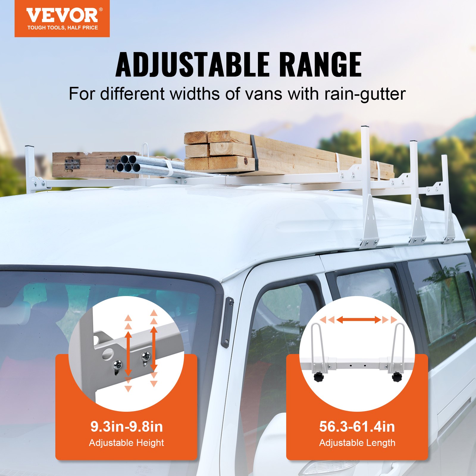 VEVOR Van Roof Ladder Rack, 3 Bar Alloy Steel Ladder Racks with Ladder ...