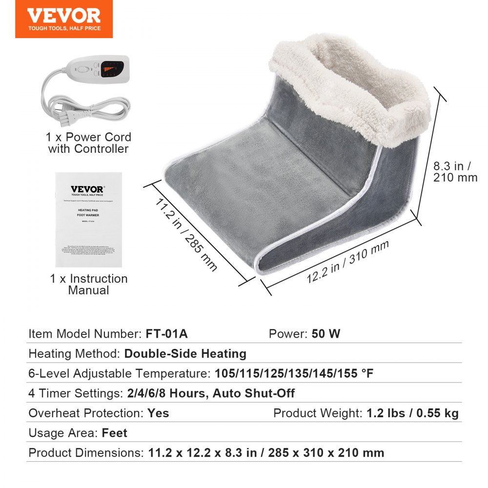VEVOR Electric Foot Warmer 6-Level Heating Slippers Feet Warmer with ...
