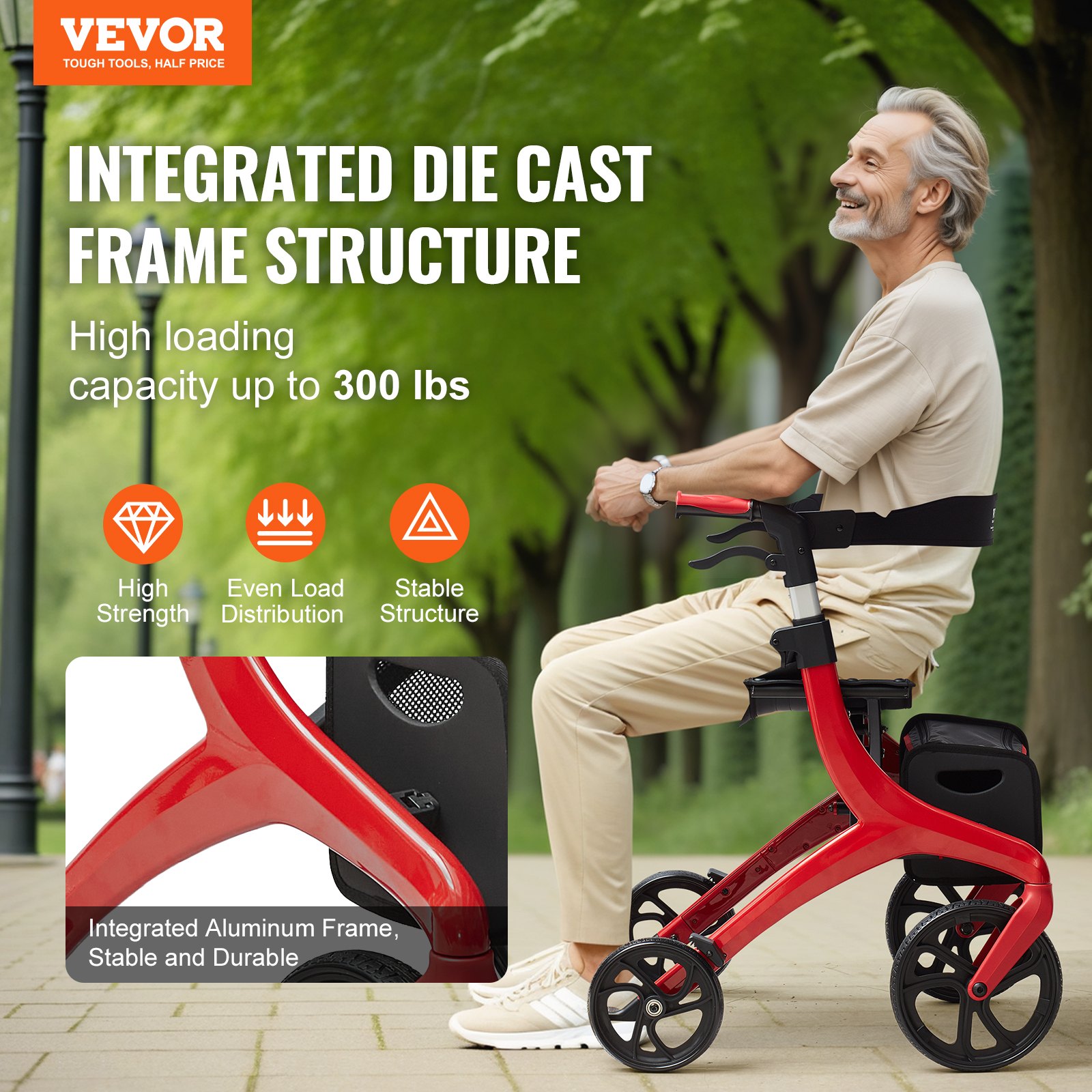 VEVOR Folding Rollator Walker for Seniors and Adults, Lightweight ...