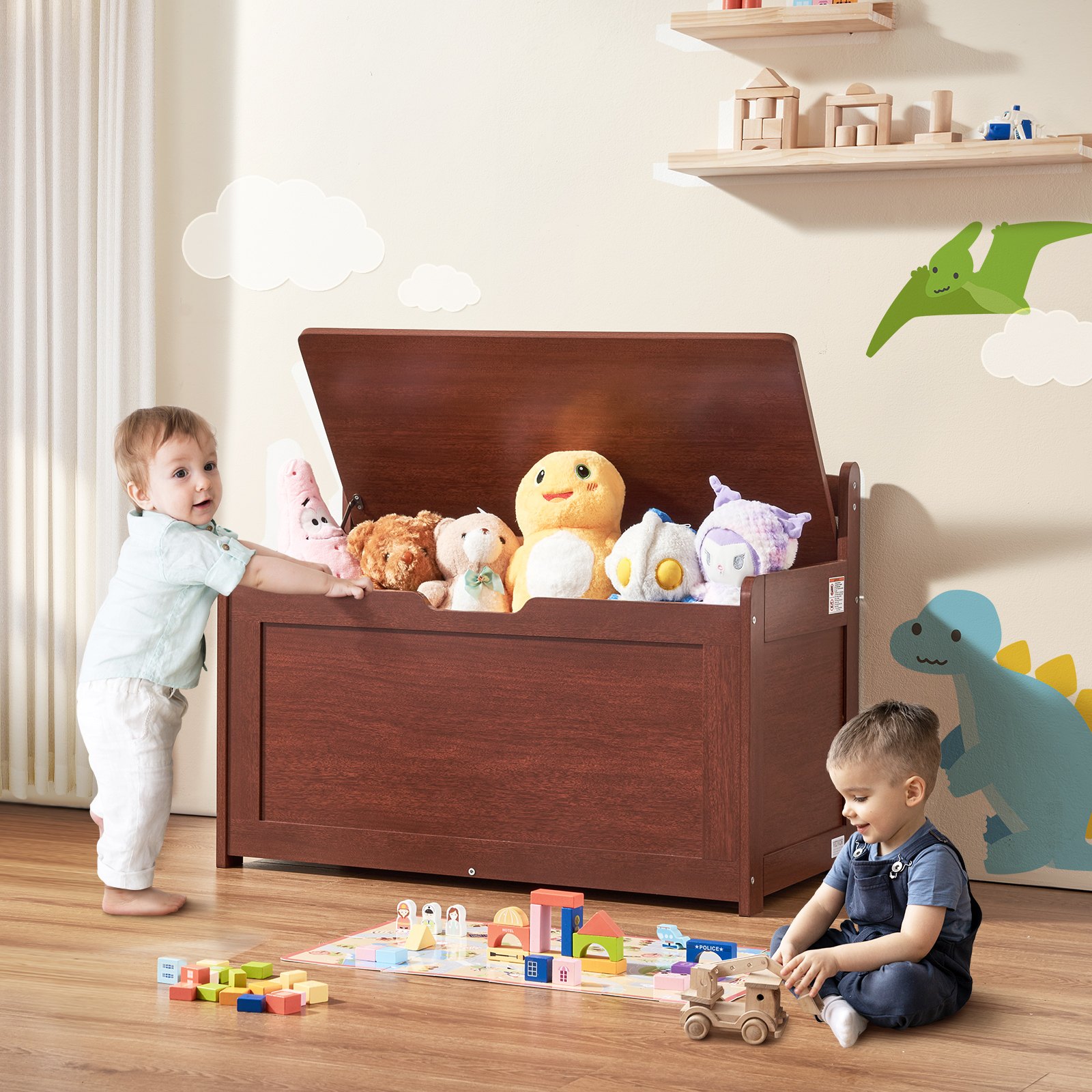 VEVOR Kids Toy Chest — Large Wooden Storage Bench with Lid