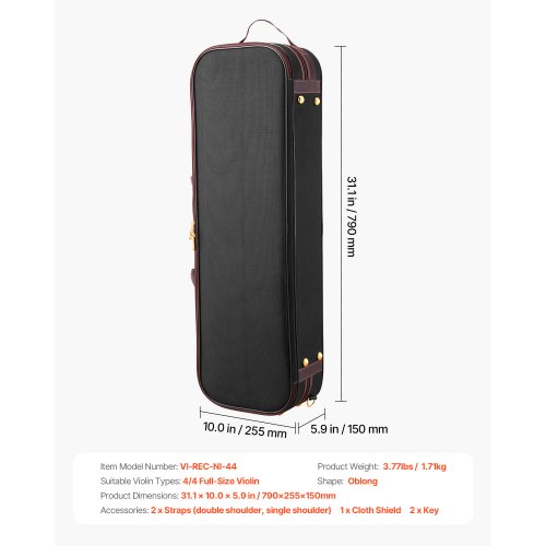 VEVOR 4 4 Violin Case – 3.8 lbs Load, 360° Shielding, 2 Bow
