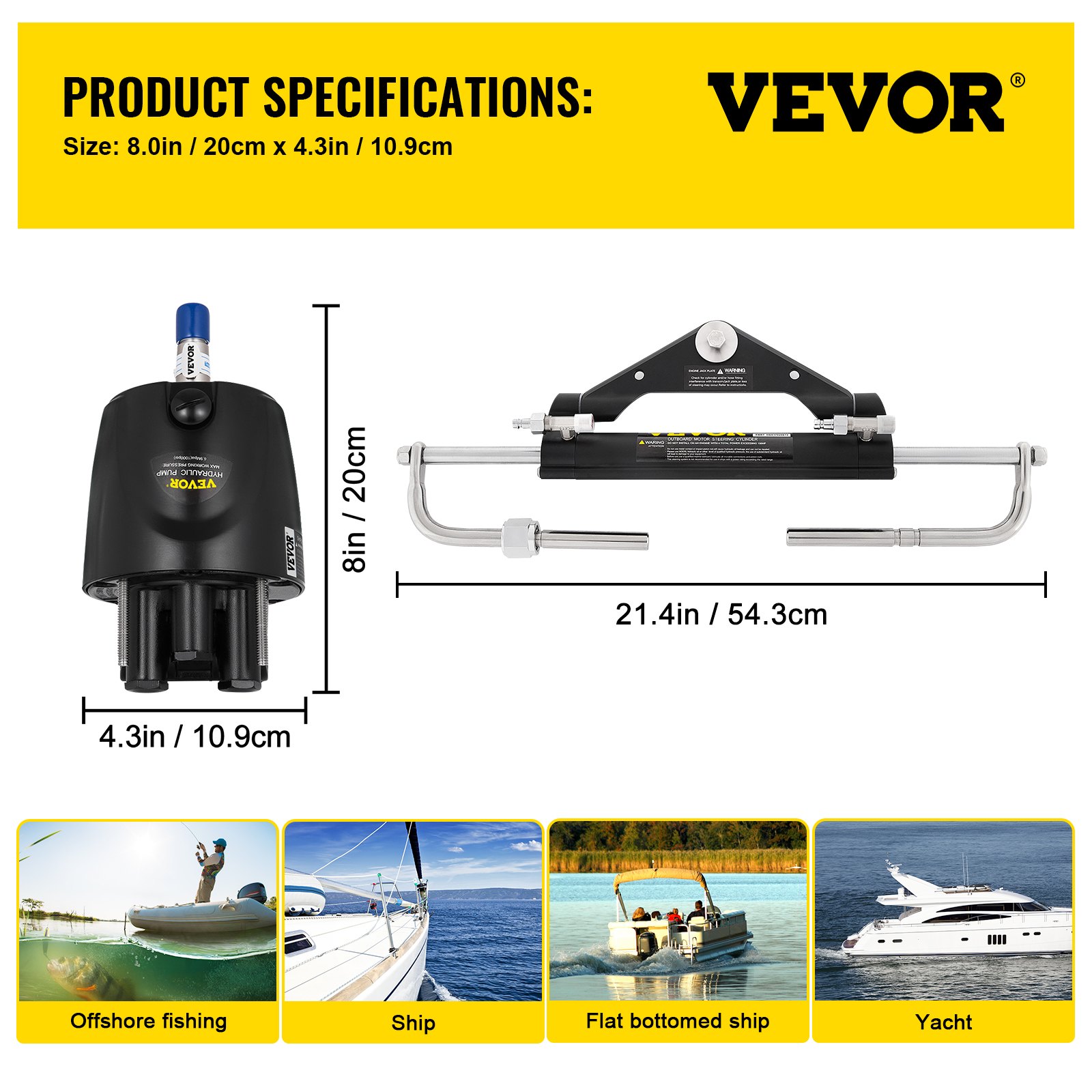 VEVOR 150HP Hydraulic Outboard Steering Kit Boat Marine System VEVOR US