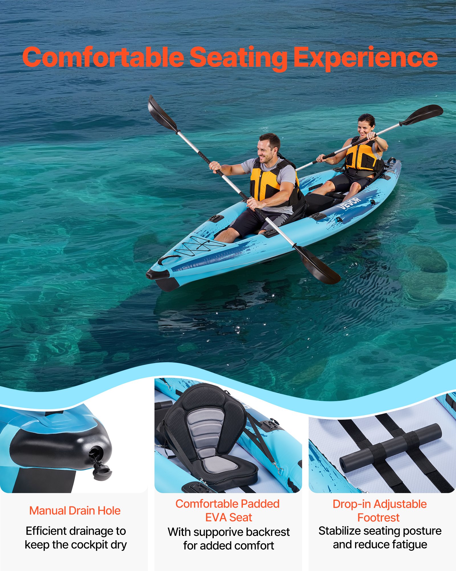 VEVOR Fishing Inflatable Kayak — Padded Seats and Pump