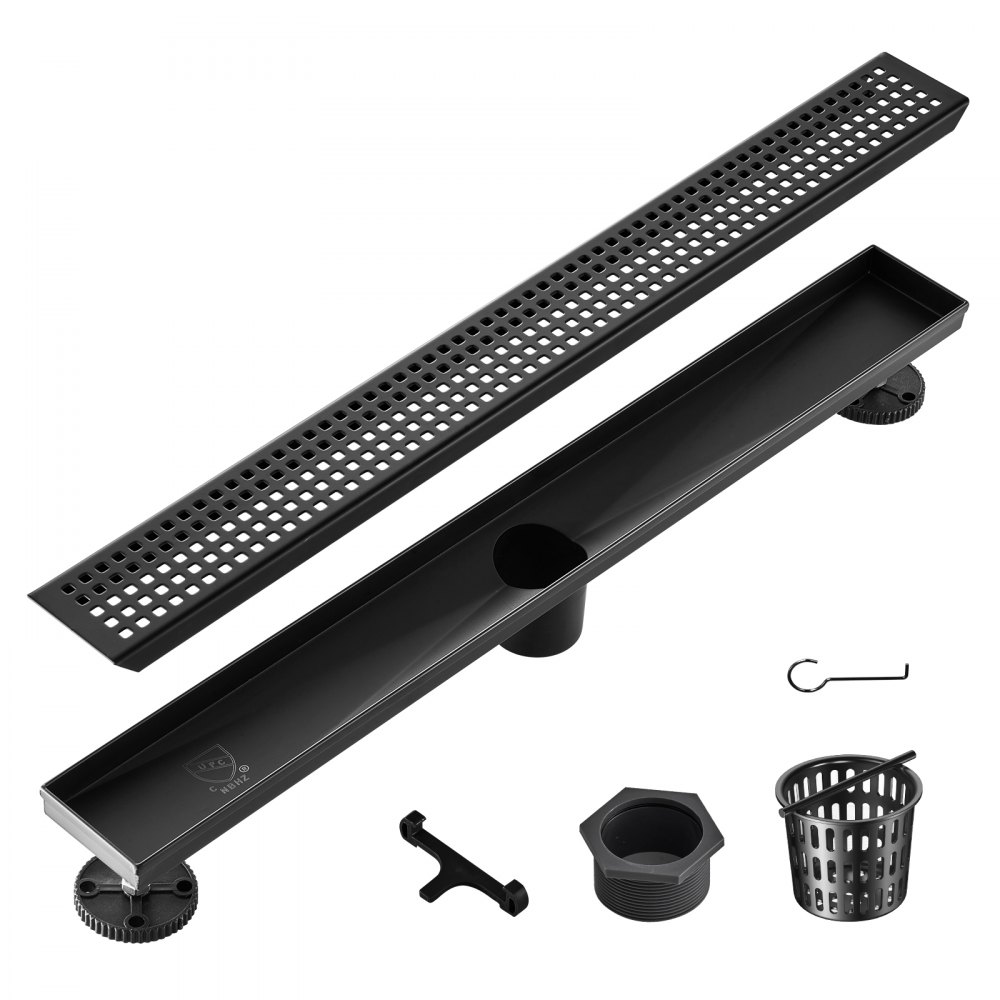 VEVOR 24-Inch Linear Shower Drain with Square Pattern Grate,Brushed 304 ...