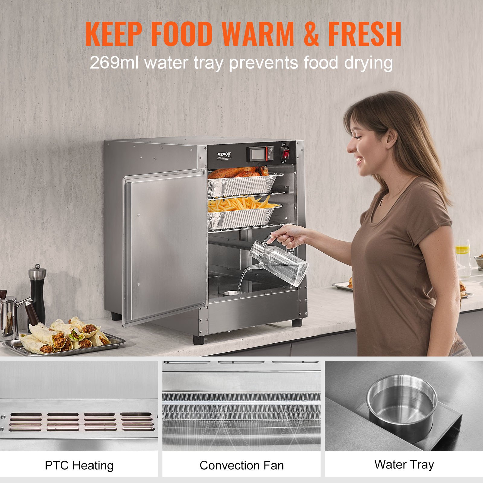VEVOR Hot Box Food Warmer, 4-Tier Concession Warmer with Water Tray, 4 ...