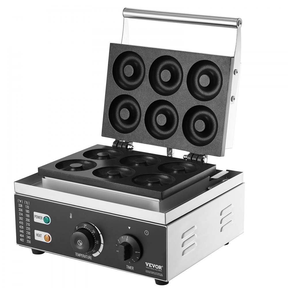 Elektrický výrobník koblih VEVOR, 1550W profesionální výrobník koblih s nepřilnavým povrchem, 6 otvorů, oboustranný ohřev, výrobník vaflí, teplota 50-300℃, pro restaurace a domácí použití - miniatura 11