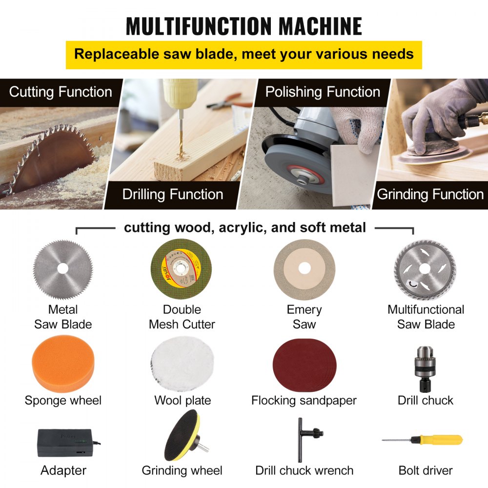 VEVOR Mini Table Saw, 200W Hobby Table Saw for Woodworking, 090 Angle