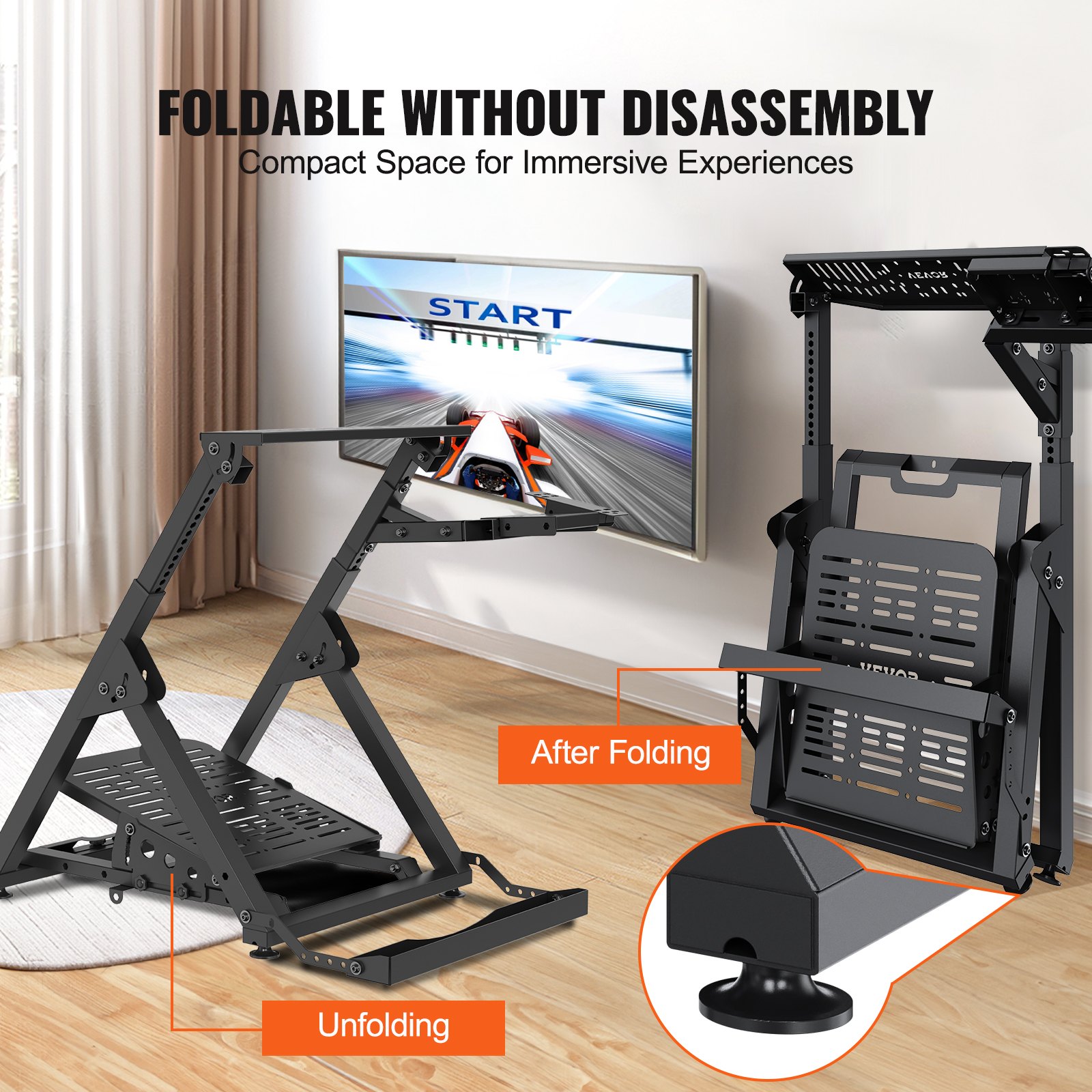 VEVOR Foldable Racing Steering Wheel Stand, Height Adjustable Universal ...