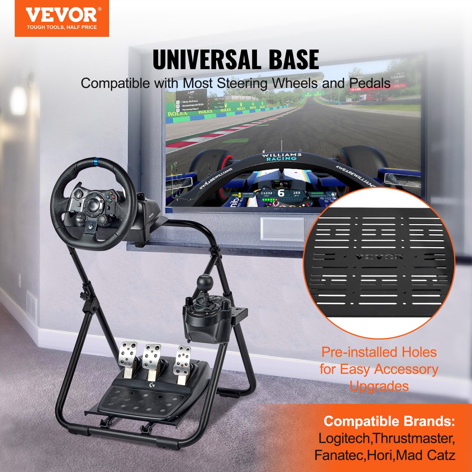 VEVOR VEVOR Foldable Racing Steering Wheel Stand, Height Adjustable Universal Base Compatible