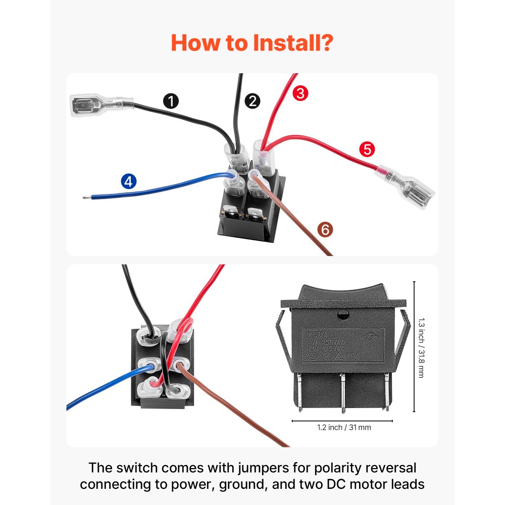 3 Position Spring Return Rocker Switch VEVOR Rocker Switch - 6 Pin, DPDT Momentary, 20A, 3-Position