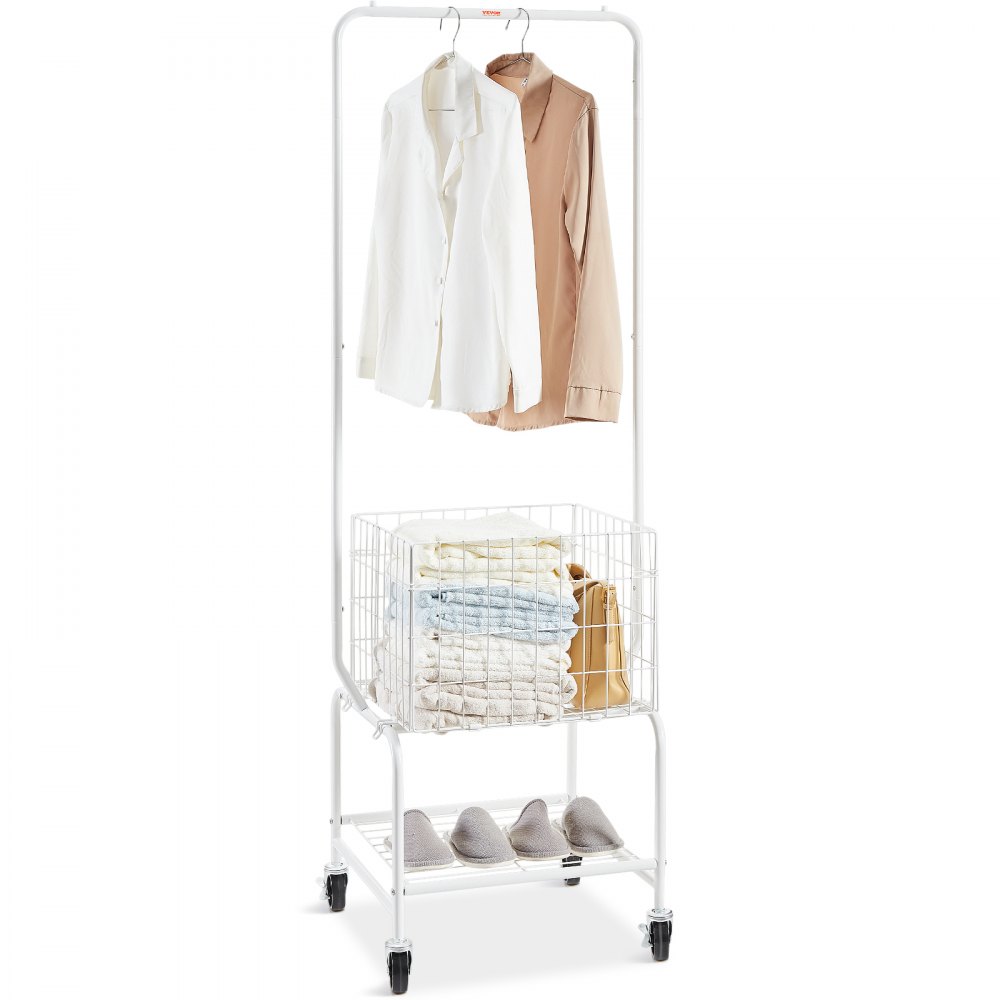 VEVOR Metal Rolling Laundry Basket with Hanging Garment Rack, Height  Adjustment Laundry Hamper Cart with Basket Load and Shelf Load, Storage  Organizer with Heavy Duty Lockable Wheels