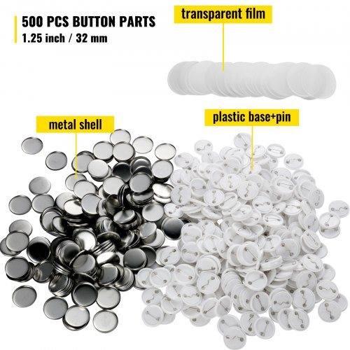 VEVOR Button Parts for Button Maker 500 Sets Button Badge Parts 32 mm ...