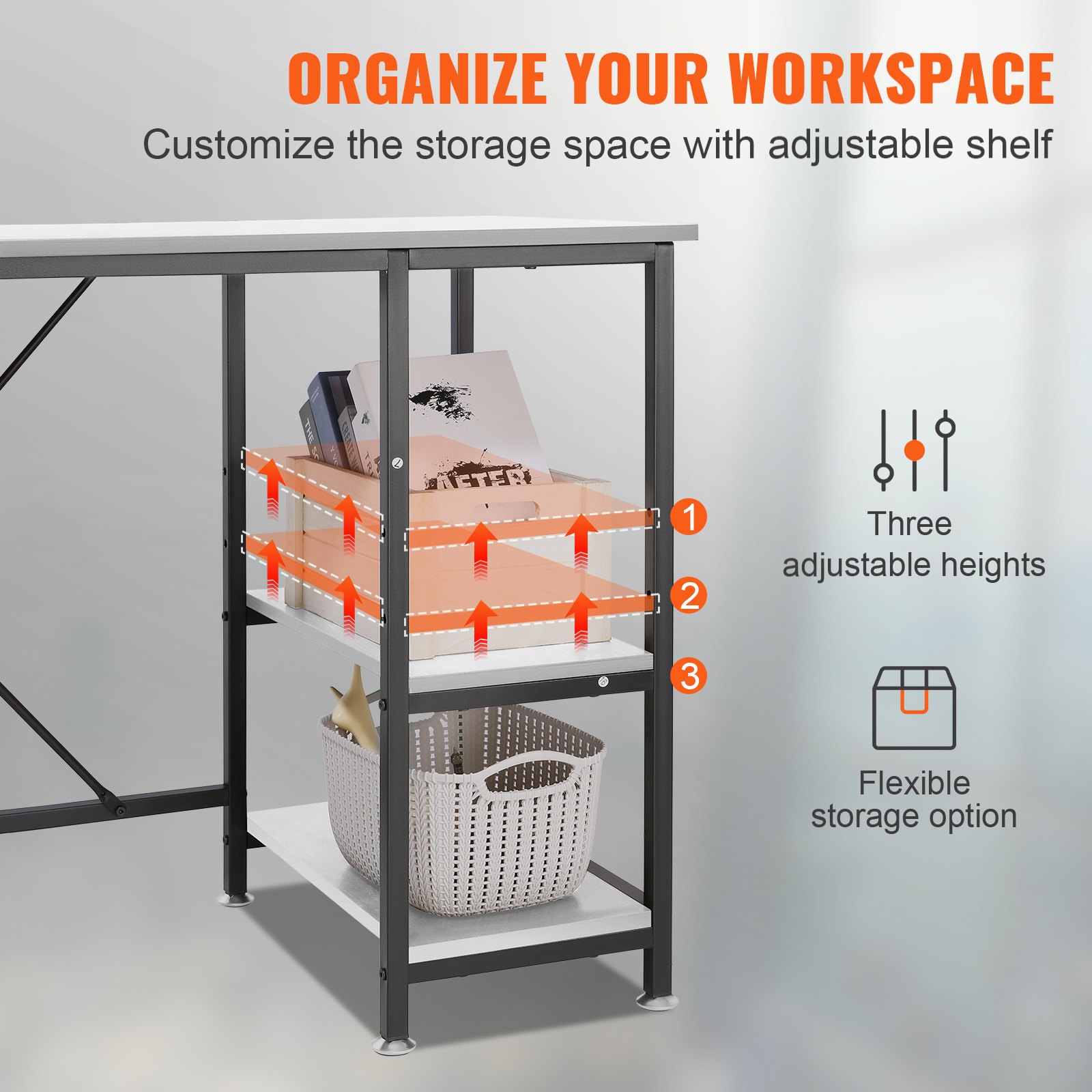 VEVOR L Shaped Computer Desk, 54'' Corner Desk with Storage Shelves ...