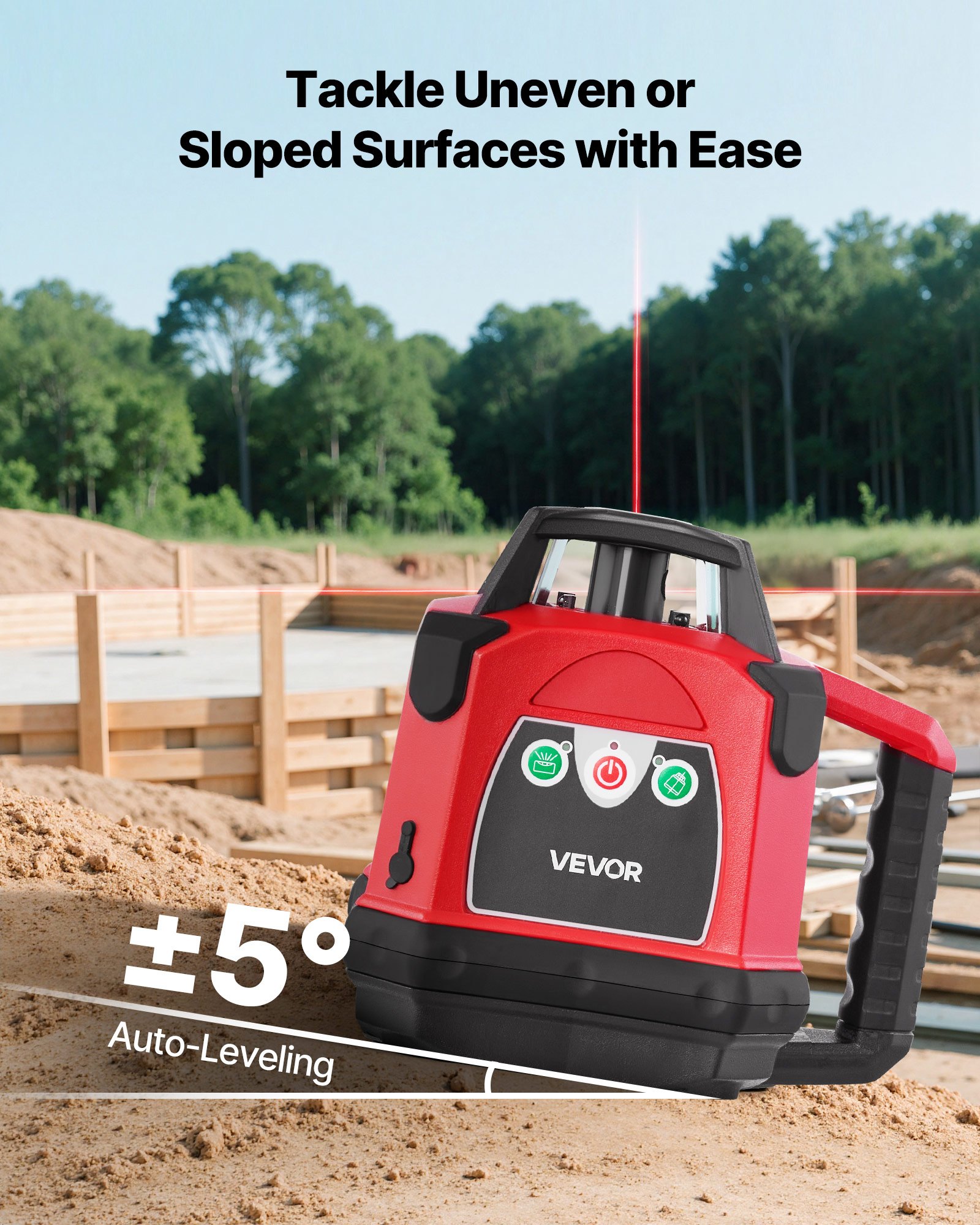 VEVOR Rotary Laser Level Kit, 2650ft 360-Degree Self Leveling Red ...