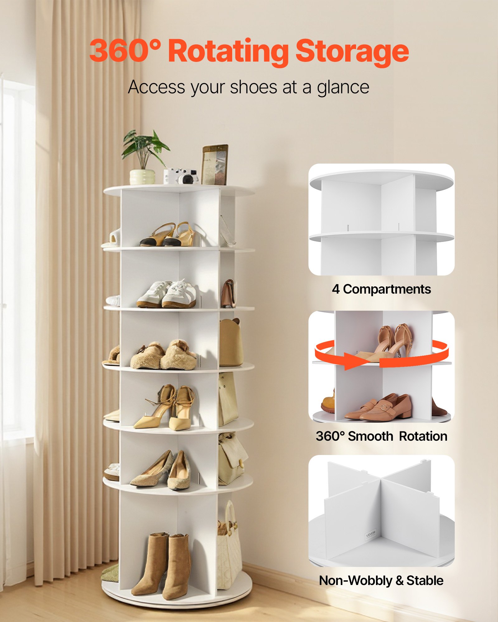 VEVOR 6 Tiers Rotating Shoe Rack Tower, 360° Spinning Shoe Rack ...