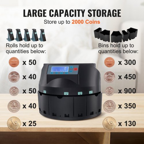 VEVOR USD Coin Sorter Coin Counter Wrapper and Roller 300 Coins/min LCD ...