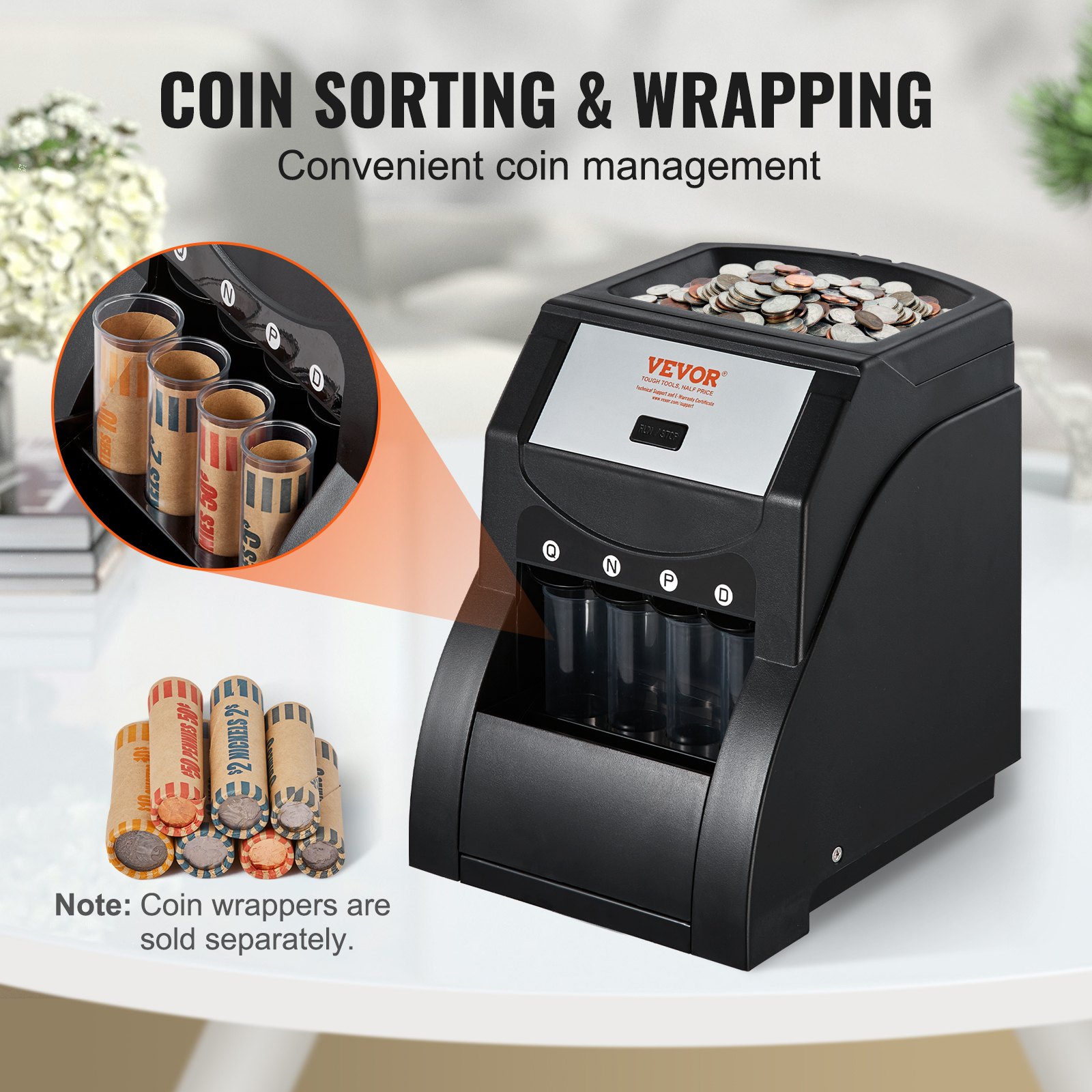 VEVOR USD Coin Sorter, Coin Sorter Machine for USD Coin 1¢ 5¢ 10¢ 25 ...