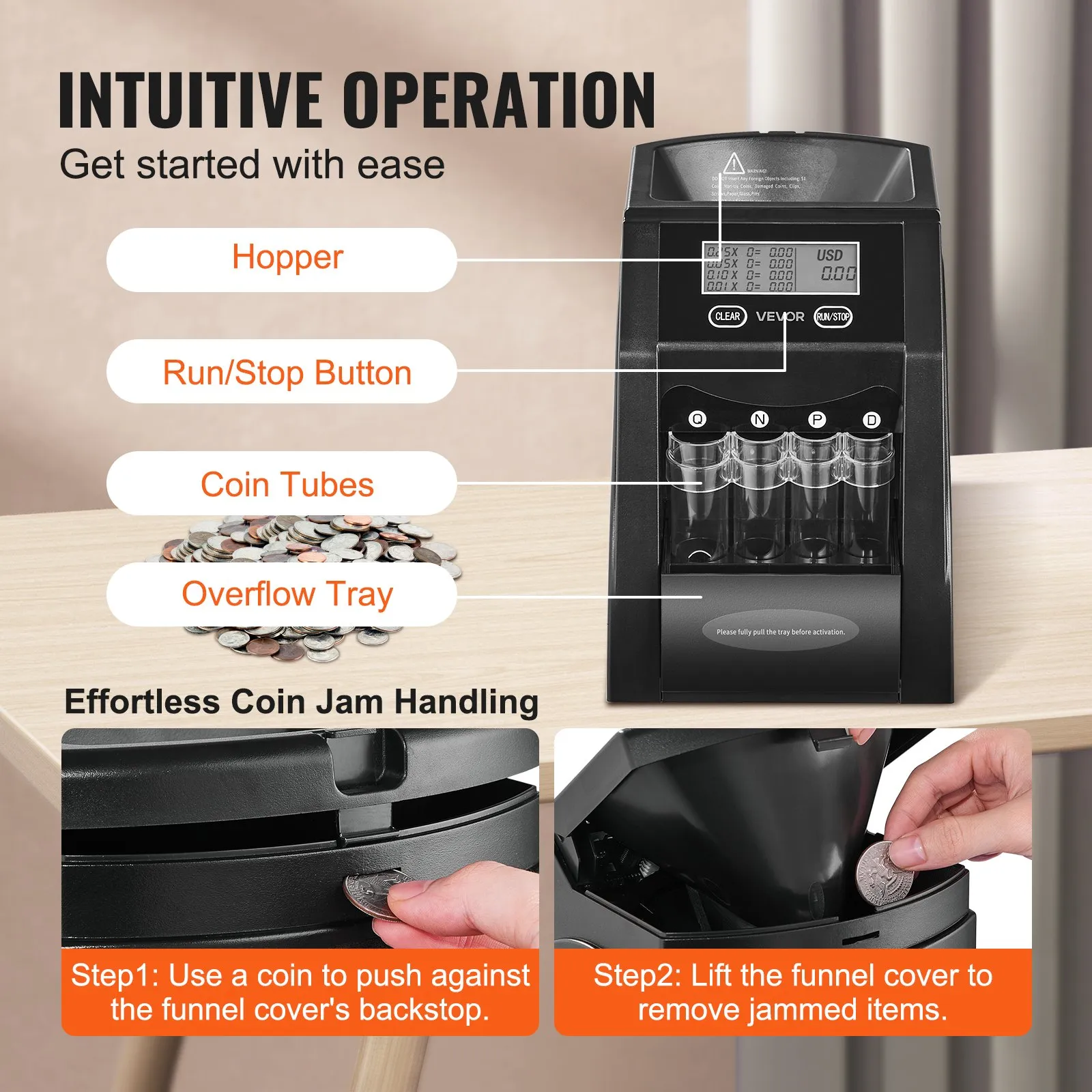 Coin Machine Chain VEVOR USD Coin Sorter, Coin Counter Machine for 4 Kinds of USD Coins ...