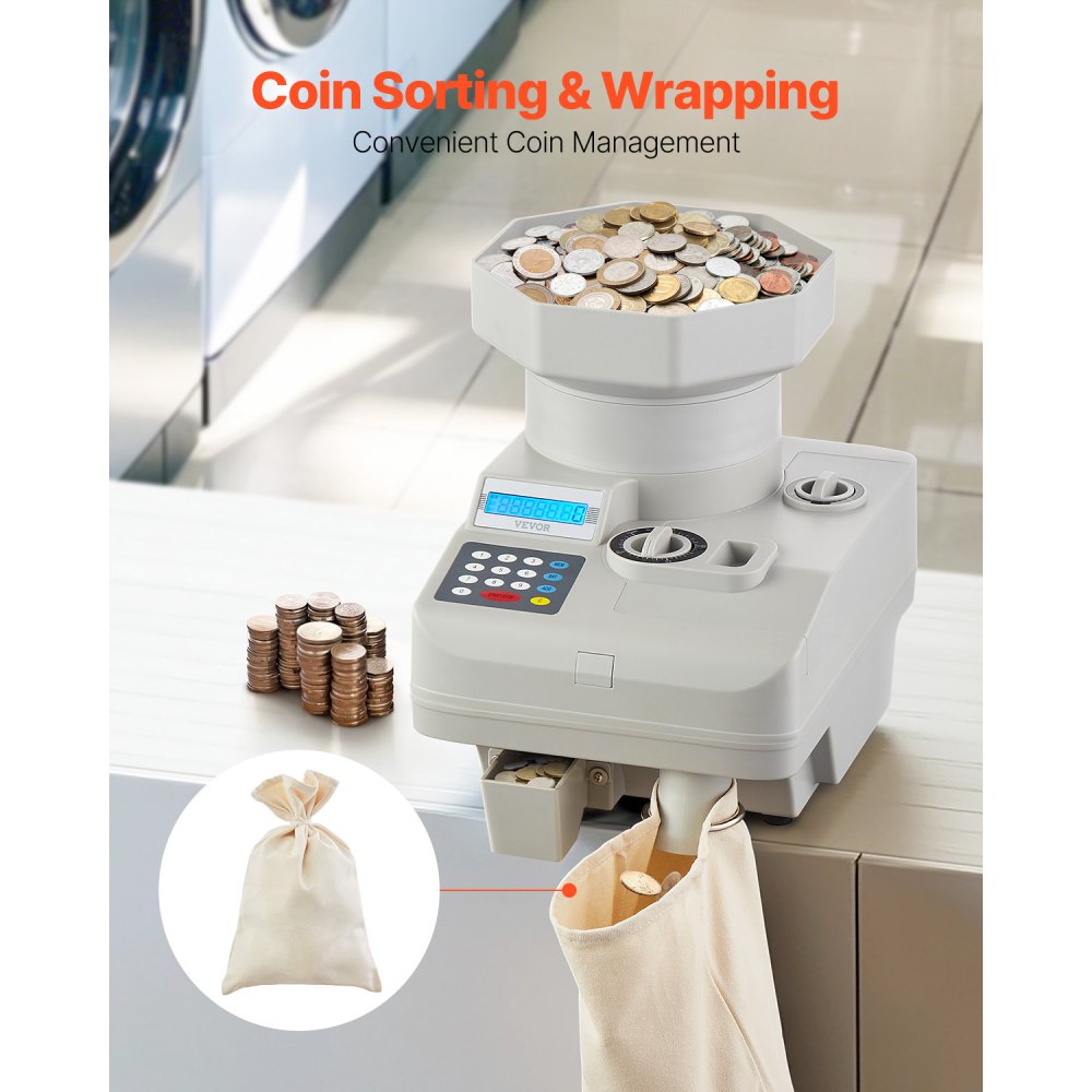 VEVOR Coin Sorter and Wrapper Machine – 1300 Coins, 11,000