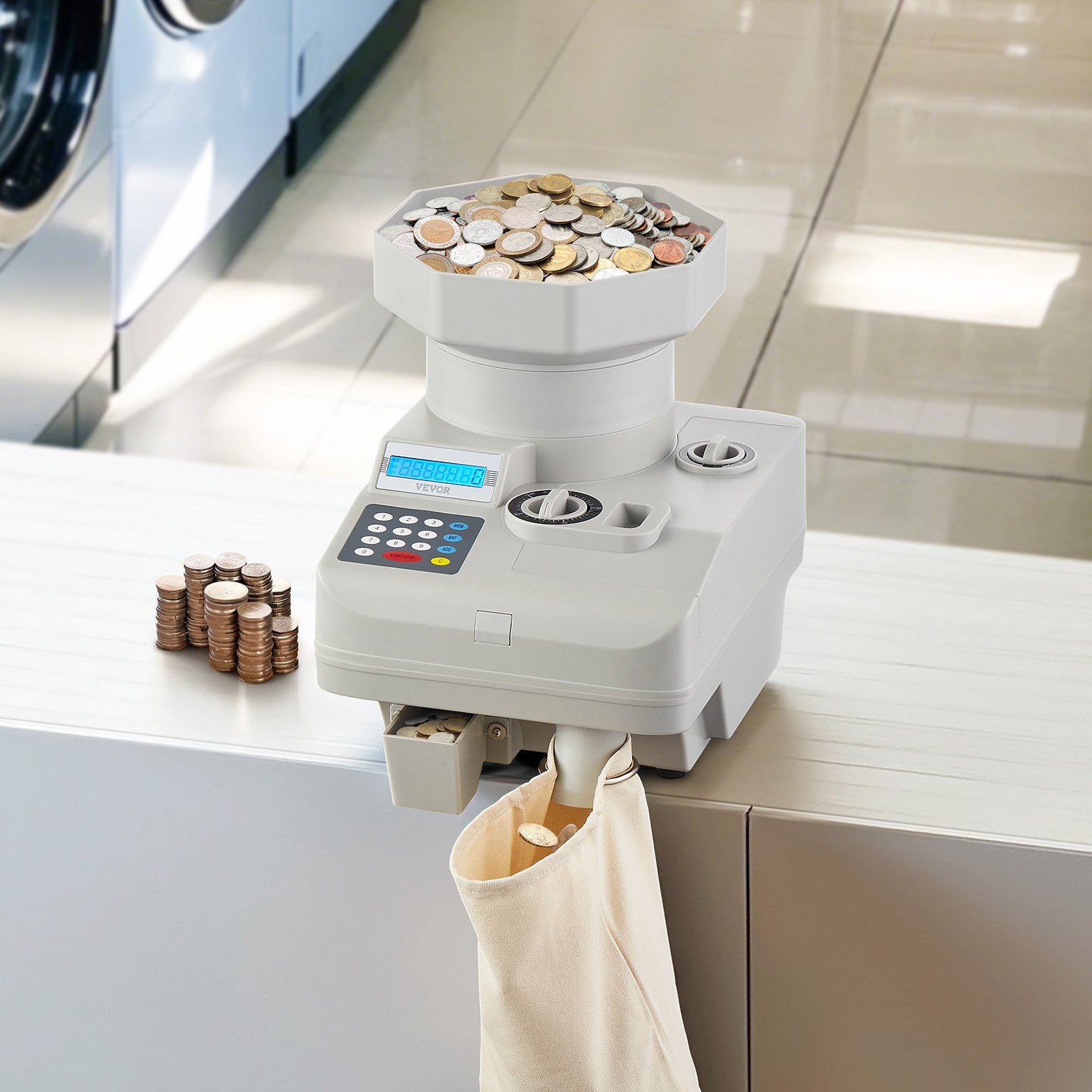 VEVOR Coin Counter, Professional Coin Sorter with LED Display Holds up ...