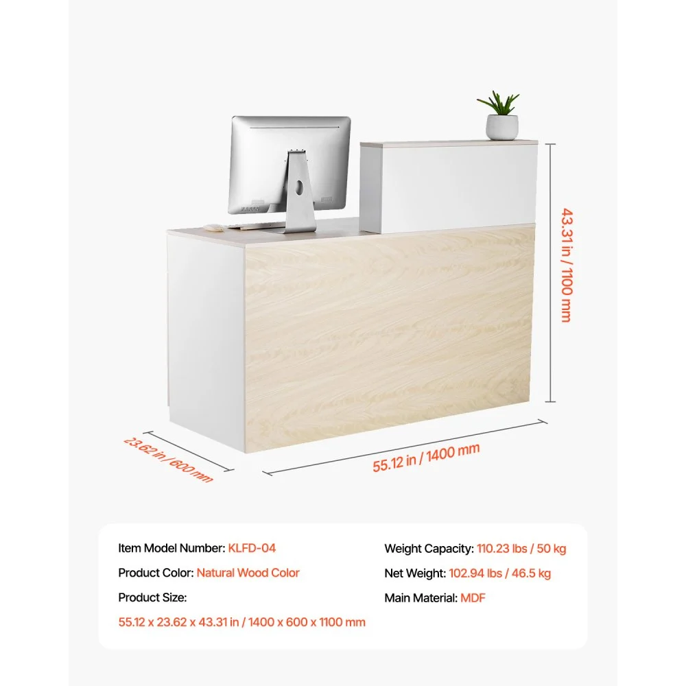 VEVOR Reception Desk, 55.12 x 23.62 x 43.31 in Rectangular Front ...