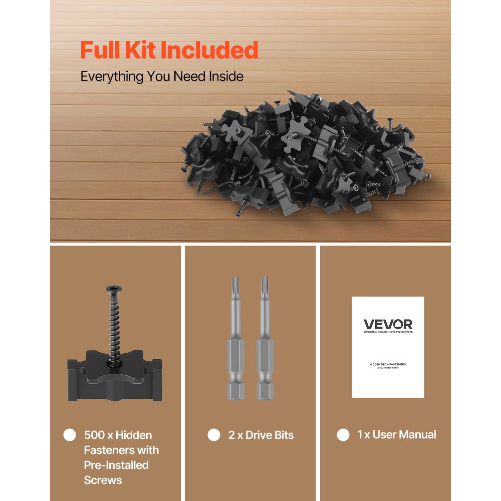 VEVOR Composite Deck Fasteners – 500 PCS T-Clips, 0.26 in