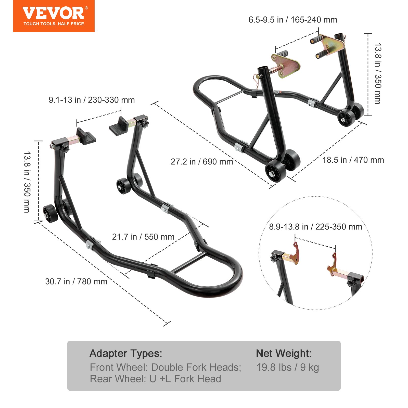 VEVOR Motorcycle Stand Lift, 850lbs Front Rear Combo Stand Lift Stand ...