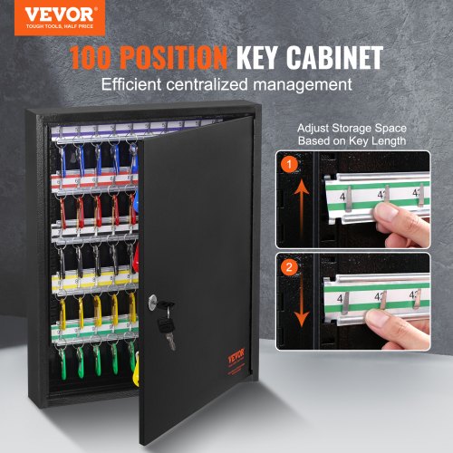 Keypress Storage VEVOR 100-Key Cabinet, Key Lock Box with Adjustable Racks, Security Key ...