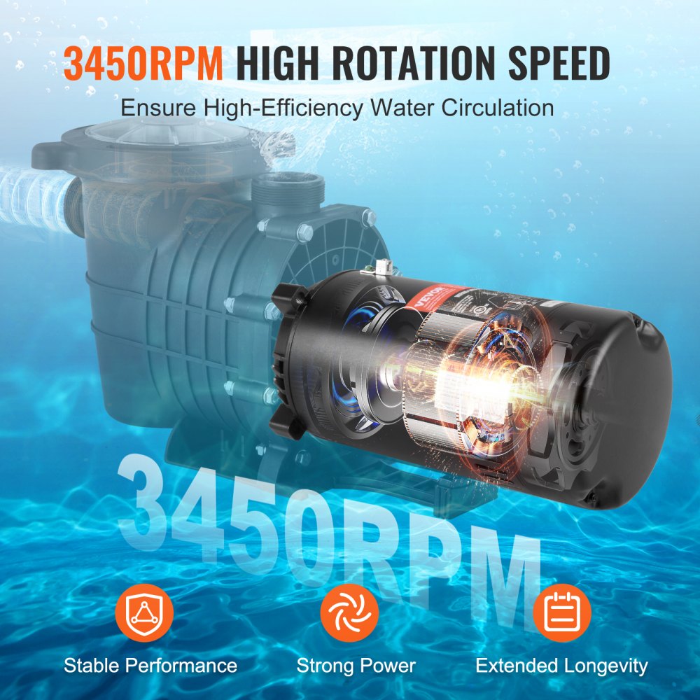 VEVOR 1.5 HP Pool Pump Motor, 56J Frame, 115V(13.6 Amps)/230V(6.8 Amps ...