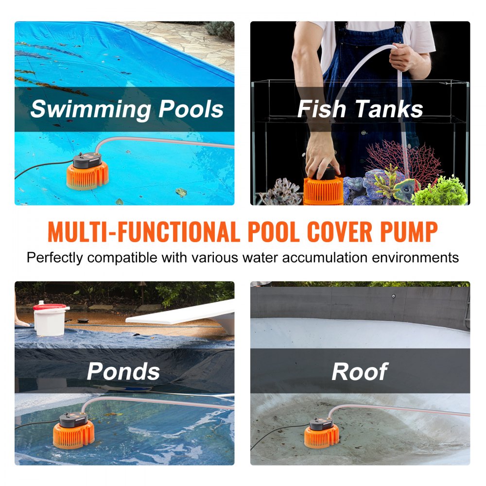 VEVOR Automatic Pool Cover Pump, 1/10 HP 75W 540 GPH, 120V Submersible Swimming Pool Cover Pump