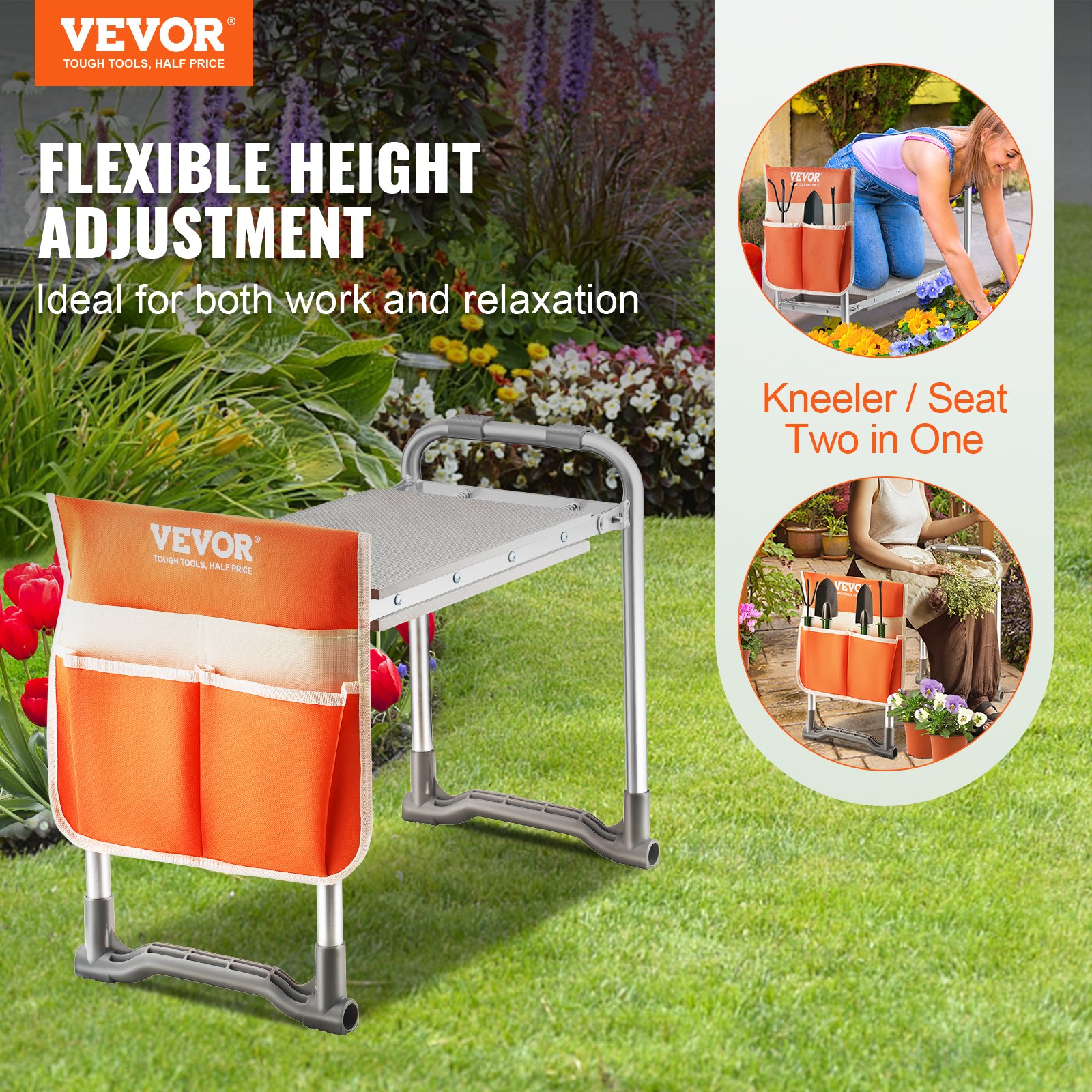VEVOR Garden Kneeler and Seat, 10" EVA Wide Pad, 330 lbs Load Capacity