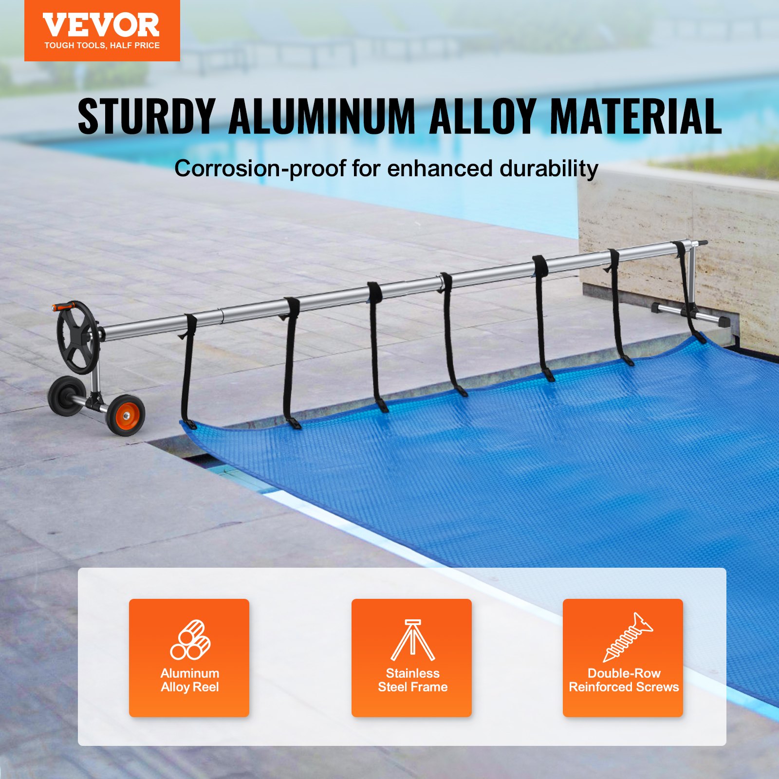 Pool Cover Stand VEVOR Solar Cover Reel 22 ft, Aluminum Pool Cover Reel for Inground ...