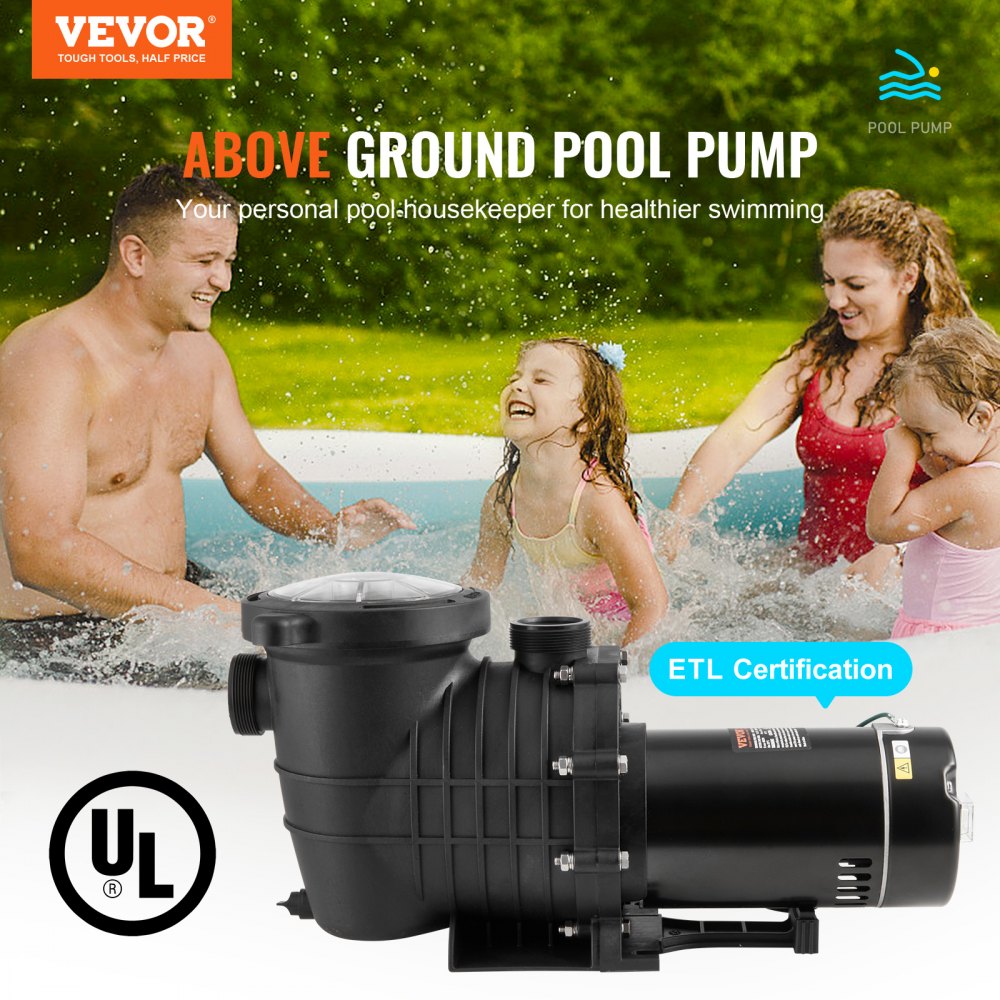 VEVOR Above Ground Pool Pump, 2 HP, 110 GPM Max Flow Single Speed