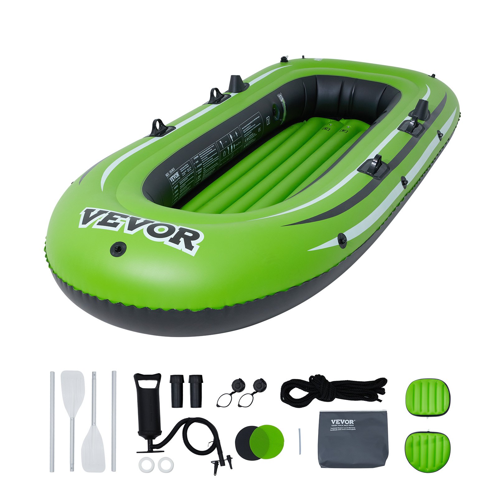 VEVOR Inflatable Boat, 3-Person Inflatable Fishing Boat, Strong PVC ...