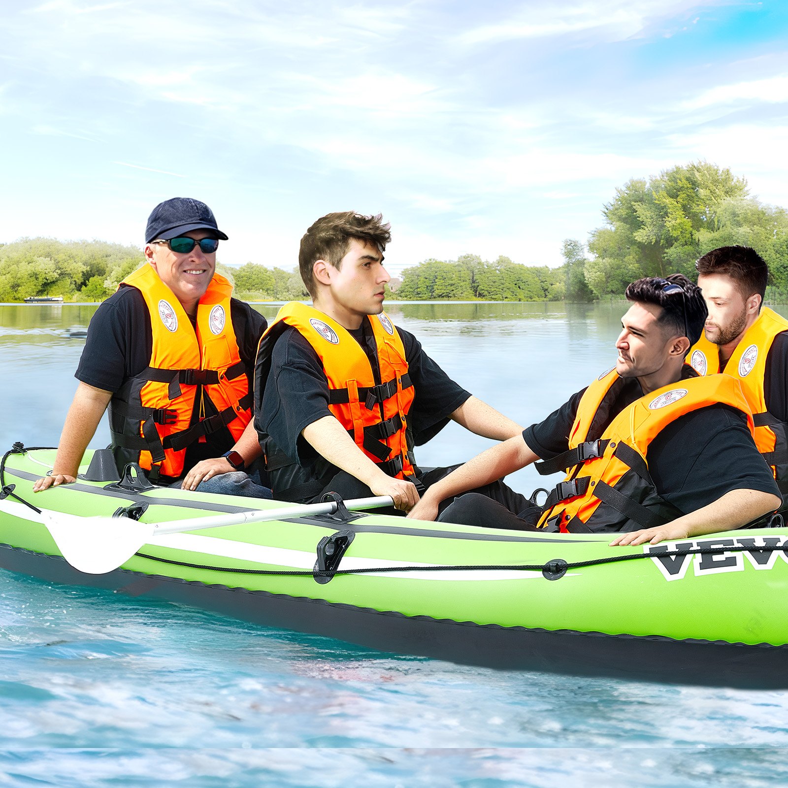 VEVOR Inflatable Boat, 4-Person Inflatable Fishing Boat, Strong PVC ...