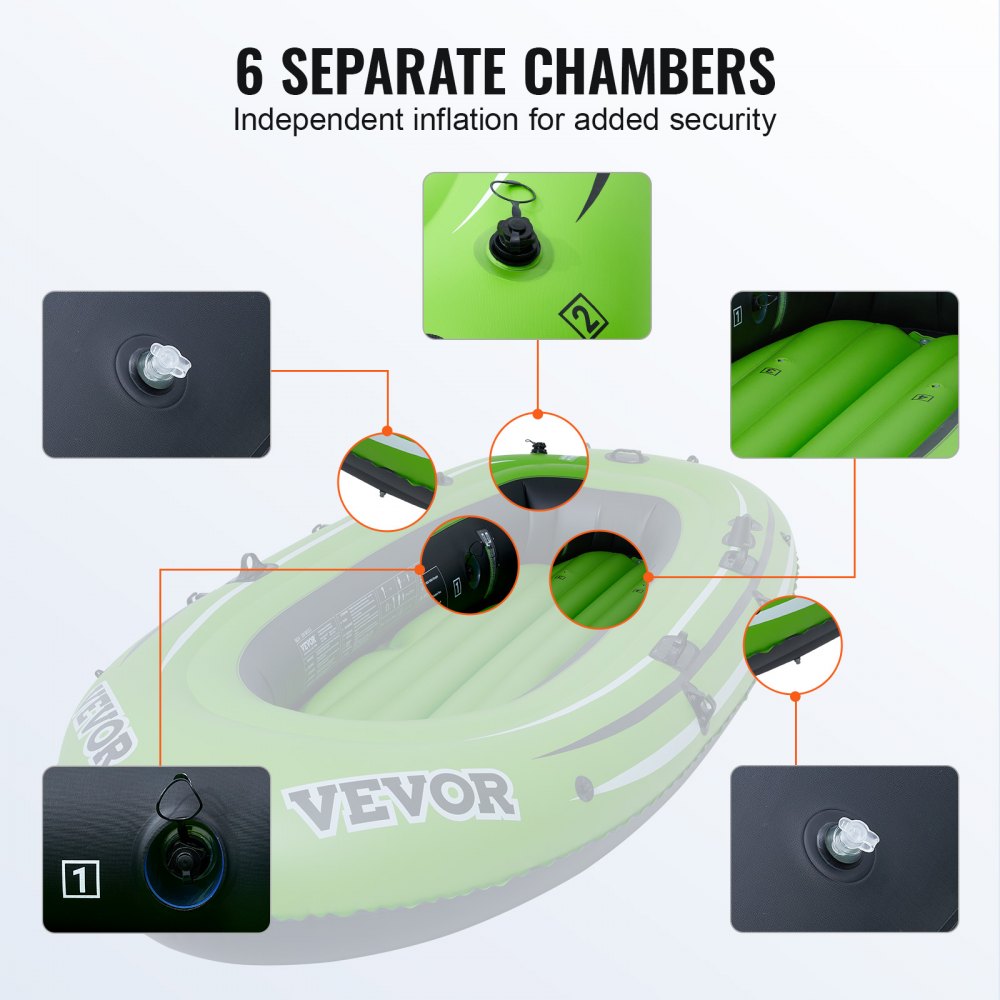 VEVOR Inflatable Boat, 3-Person Inflatable Fishing Boat, Strong PVC ...