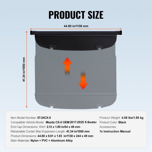 VEVOR Retractable Cargo Cover for Mazda, Upgraded Waterproof Trunk