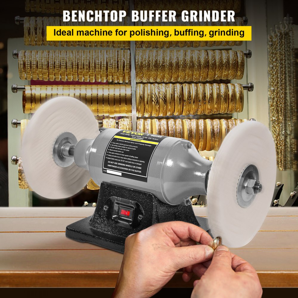 VEVOR Bench Buffer Polisher, 8 inch Buffing Machine 350W 3/4HP Motor ...
