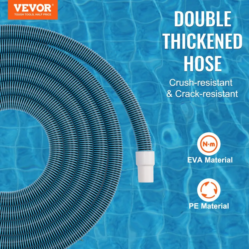 VEVOR Heavy Duty Swimming Pool Hose, 1-1/2-Inch x 30-Feet, Pool Vacuum ...