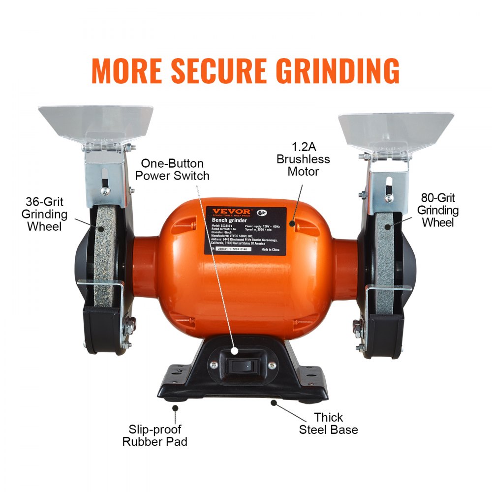 VEVOR Bench Grinder, 6 inch Single Speed Bench Grinder with 2.1A ...