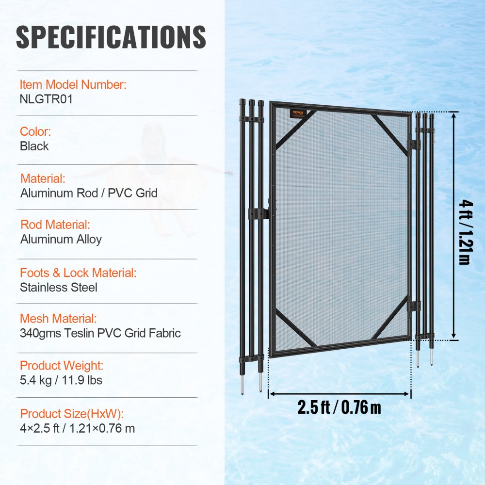 VEVOR Pool Fence Gate 4 x 2.5 FT Removable Inground Pool Gate for Kids ...