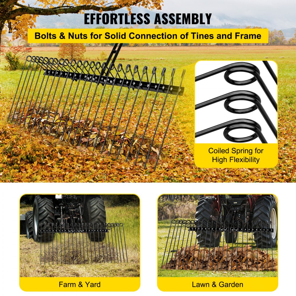 VEVOR Landscape Rake, 60 Inch Wide Tractor Rake, 3-Point Tow Behind ...