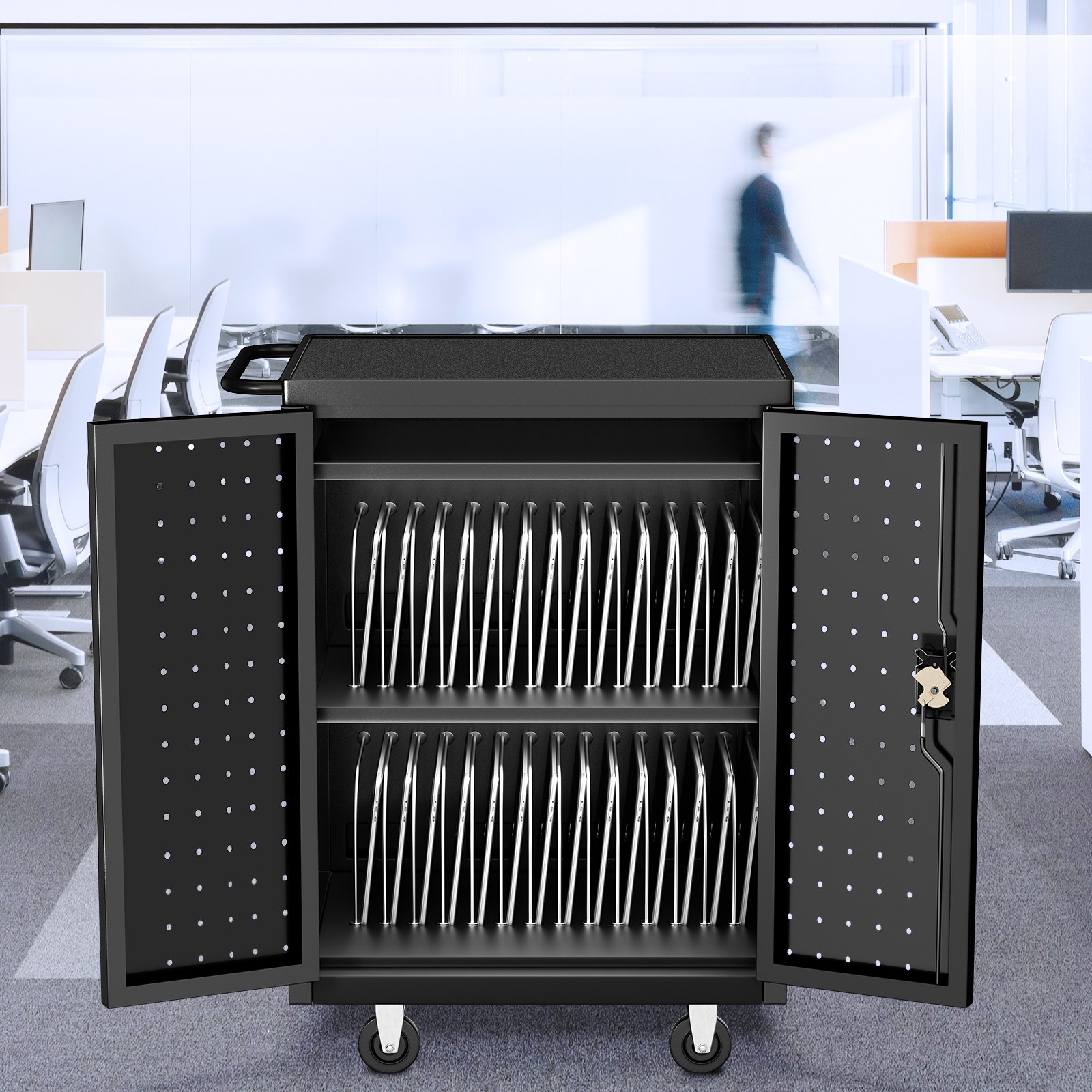 VEVOR Mobile Charging Cart, 32 Device, Two-Layer Charging Cabinet for ...
