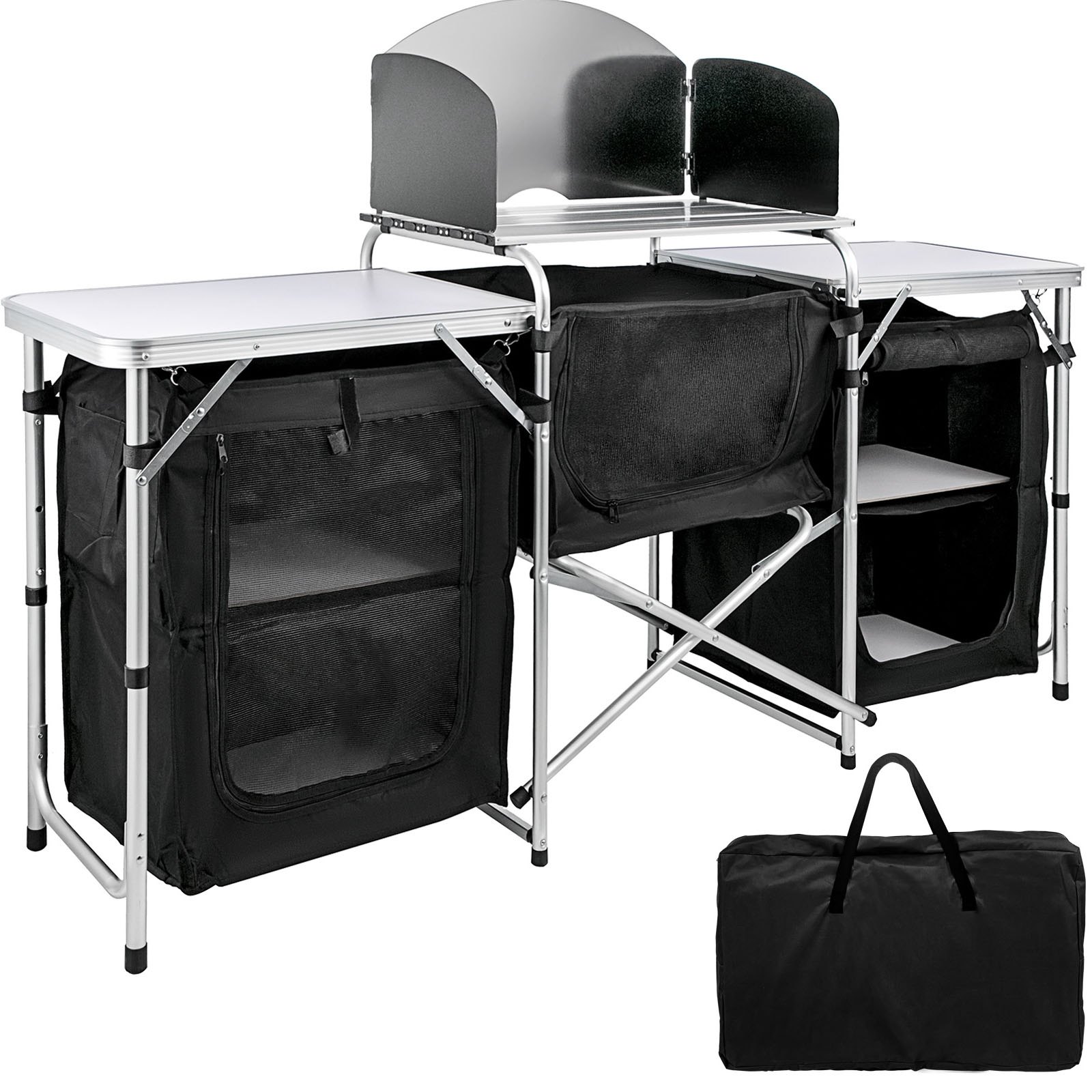 VEVOR Camping Kitchen Table, Aluminum Portable Folding Camp Cook Table ...
