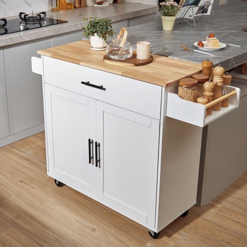 VEVOR Kitchen Island Cart with Solid Wood Top, 35.4
