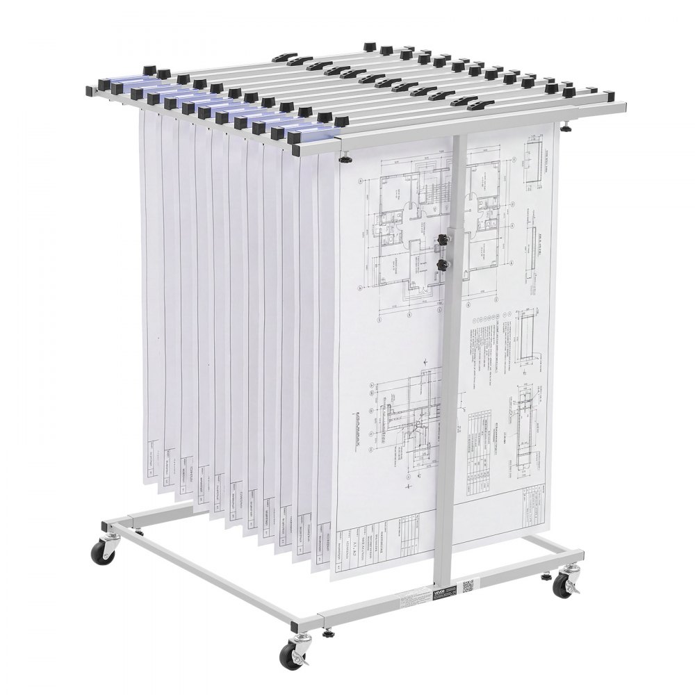 Blueprint Plan Rack VEVOR Blueprint Storage Rack, Steel, Mobile Adjustable Blueprint Holder ...